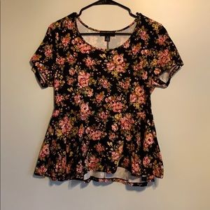 Black Floral Peplum Top